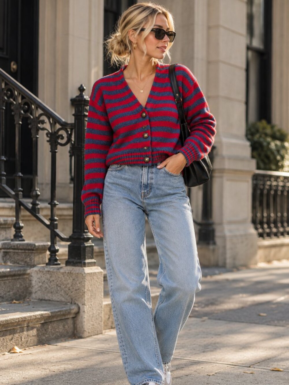 MNG by Mango Striped Cardigan Size S – Red & Navy Blue